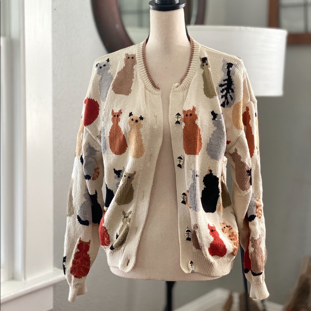 Unique Christine Foley vintage cat cardigan